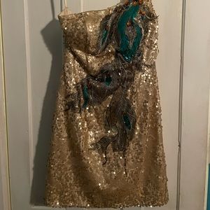 Unique Single Strap Peacock Sequin Dress